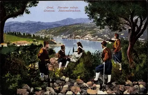 Ak Gravosa Kroatien, Männer in Nationaltrachten, Gewehre, Purver 10622