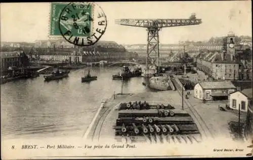 Ak Brest Finistère, Militärhafen, Grand Pont