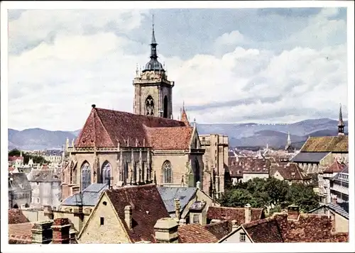 Ak Colmar Kolmar Elsass Haut Rhin, Altstadt, Kirche, Vogesen