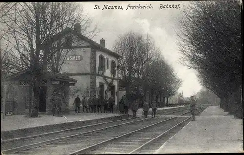 Ak Saint Masmes Marne, Bahnhof, Gleisansicht