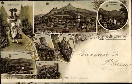 Litho Ribeauvillé Rappoltsweiler Elsass Haut Rhin, Burg Girsberg, Kapelle, Elsässerin