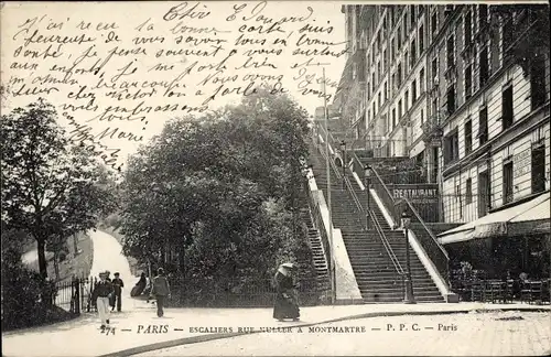 Ak Paris XVIII Montmartre, Escaliers Rue Muller
