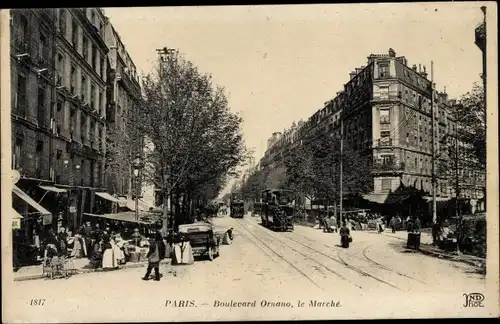 Ak Paris XVIII Montmartre, Boulevard Ornano, Markt