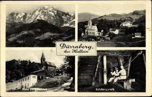 Ak Bad Dürrnberg bei Hallein in Salzburg, Salzbergwerk, neue Bergeinfahrt, Kirche, Gebirge