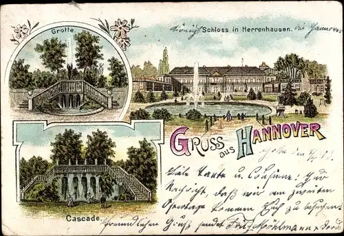 Litho Herrenhausen Hannover in Niedersachsen, Schloss, Grotte, Cascade