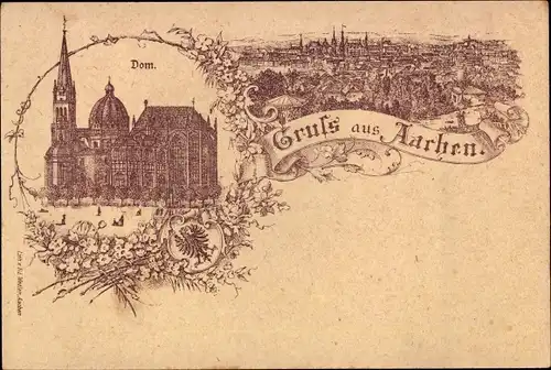 Litho Aachen, Gesamtansicht, Dom