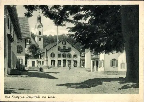 Ak Bad Kohlgrub in Oberbayern, Dorfstraße, Linde, Turm