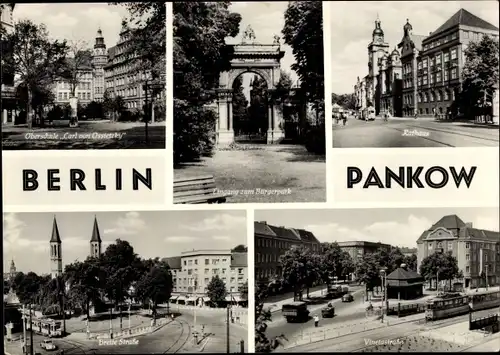 Ak Berlin Pankow, Bürgerpark, Oberschule Carl von Ossietzky, Breite Straße, Vinetastraße, Rathaus