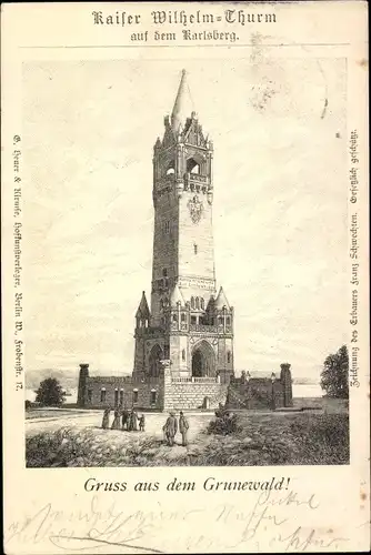 Litho Berlin Wilmersdorf Grunewald, Kaiser Wilhelm Turm auf dem Karlsberg