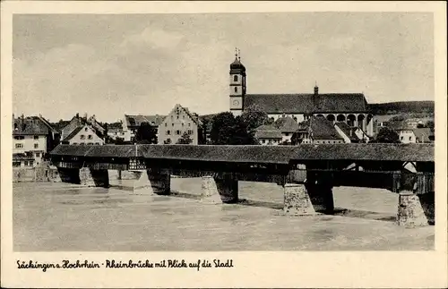 Ak Bad Säckingen am Hochrhein, Rheinbrücke mit Blick auf die Stadt