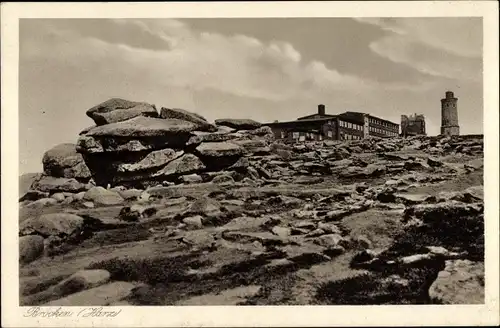 Ak Brocken Nationalpark Harz, Brockenturm, Brockenhotel