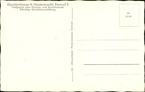 Ak Schieder Schwalenberg Nordrhein Westfalen, Künstlerklause H. Niederbracht