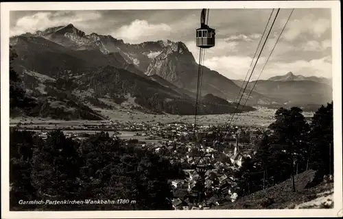 Ak Garmisch Partenkirchen in Oberbayern, Ortspanorama, Wankbahn, Gondel, Gebirge