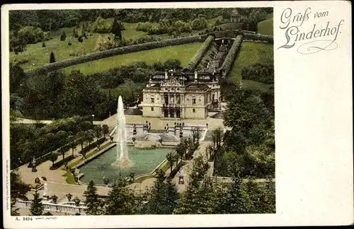 Ak Linderhof Ettal Oberbayern, Schloss Linderhof, Fontäne