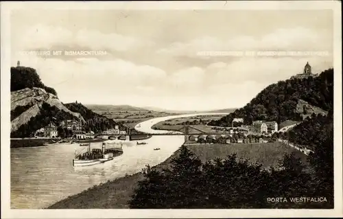 Ak Porta Westfalica an der Weser, Jacobsberg mit Bismarckturm, Kaiser Wilhelm Denkmal