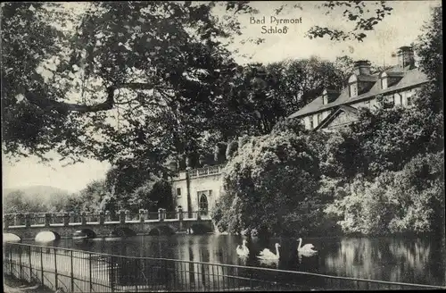 Ak Bad Pyrmont in Niedersachsen, Schloss, Brücke