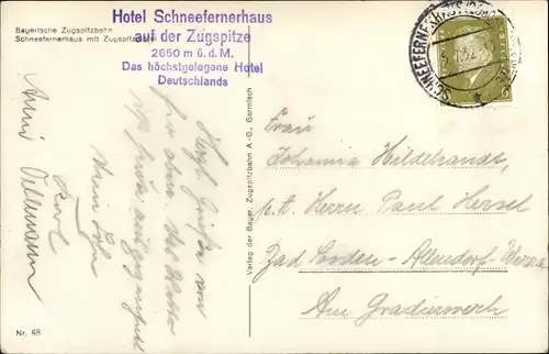 Ak Garmisch-Partenkirchen, Hotel Schneefernerhaus auf der Zugspitze