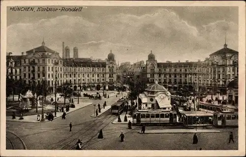 Ak München, Karlstor Rondell, Straßenbahnen