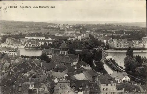 Ak Konstanz am Bodensee, Ortspanorama, Blick vom Münster über den Ort