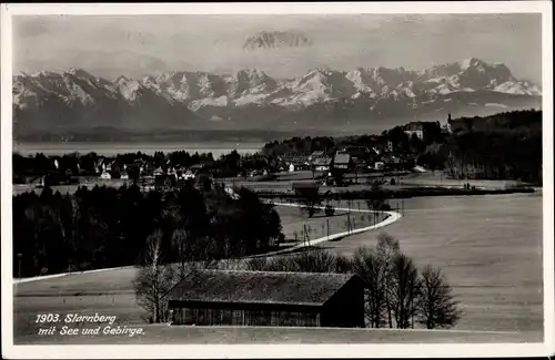 Ak Starnberg am Starnberger See Oberbayern, Blick auf den Ort mit See und Gebirge