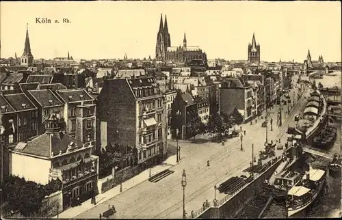 Ak Köln am Rhein, Teilansicht, Totale, Kölner Dom, Rheinpromenade