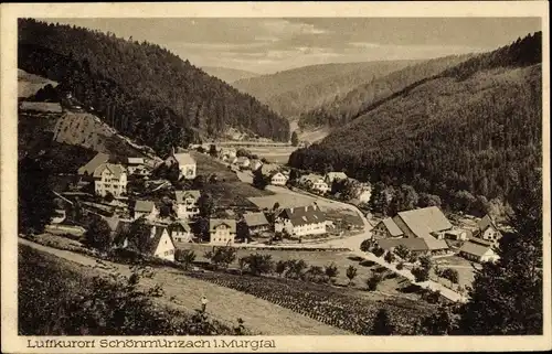 Ak Schönmünzach im Murgtal Baiersbronn im Schwarzwald, Gesamtansicht, Berge