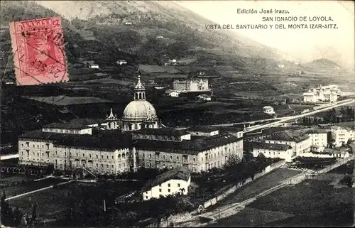 Ak Loyola Baskenland Spanien, San Ignacio, Blick auf das Heiligtum und den Berg Izar-Atiz