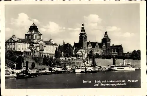 Ak Szczecin Stettin Pommern, Hakenterrasse, Museum, Regierungsgebäude