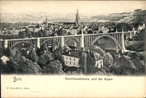 Ak Bern Stadt Schweiz, Kornhausbrücke, Panorama vom Ort und Alpen