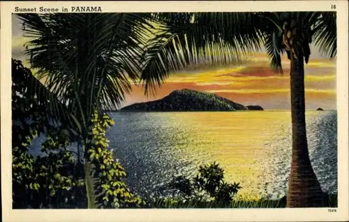 Ak Panama, Sonnenuntergang, Palmen