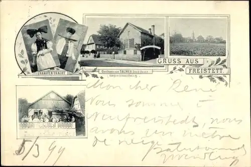 Ak Freistett Rheinau in Baden, Hanauer Tracht, Gasthaus zum Salmen, Inh. David Hauss