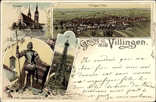 Litho Villingen im Schwarzwald, Münster, Romeus, Gesamtansicht