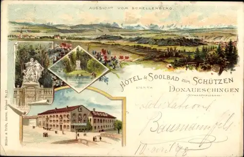 Litho Donaueschingen im Schwarzwald, Schellenberg, Hotel zum Schützen