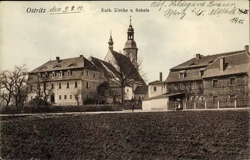 Ak Ostritz in Sachsen, Katholische Kirche und Schule