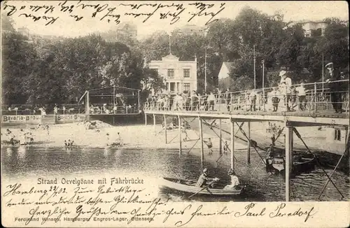 Ak Hamburg Altona Oevelgönne, Strand, Fährbrücke