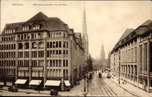 Ak Hamburg Mitte Altstadt, Mönckebergstraße, Rathaus, Geschäfte