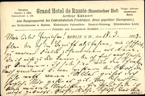 Ak Berlin Mitte, Russischer Hof, Friedrichstraße