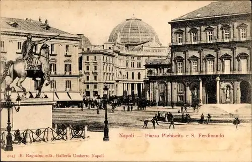Ak Napoli Neapel Campania, Piazza Plebiscito e. S. Ferdinando