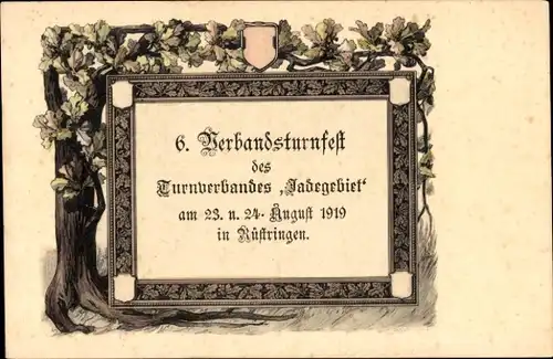 Passepartout Ak Rüstringen Wilhelmshaven, 6. Verbandsturnfest des Turnverbandes Jadegebiet, 1919