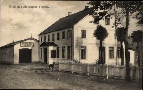 Ak Mohrkirchosterholz Mohrkirch in Schleswig Holstein, Bahnhofshotel, Dogge