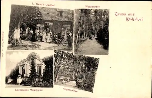 Ak Hamburg Wandsbek Wohldorf Ohlstedt, Gasthof L. Heim, Koopmanns Mausoleum, Angelbrücke