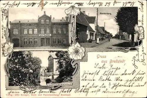 Ak Bredstedt in Nordfriesland, Norderberg, Hotel, Partie am Mühlenbach