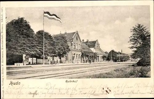 Ak Hude in Oldenburg, Bahnhof, Gleisansicht