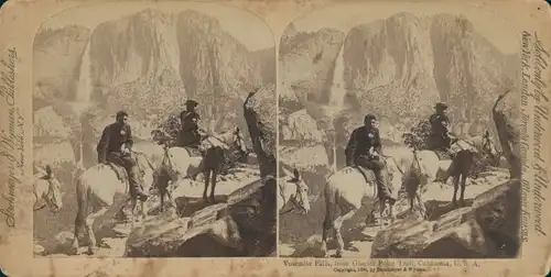 Stereo Foto Kalifornien USA, Yosemite Falls, Glacier Point, Horses