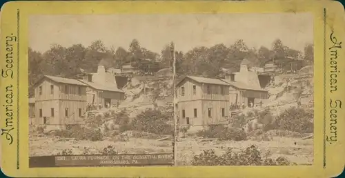 Stereo Foto Harrisburg Pensylvania, Laura Furnace on the Guniatha River