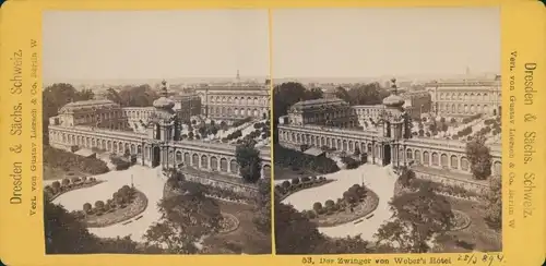 Stereo Foto Dresden Altstadt, Zwinger, von Webers Hotel aus, 1894