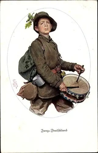 Künstler Ak Jung Deutschland, Jugendwehr, Trommler, Bayer. Landeskomitee für freiw. Krankenpflege