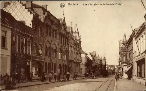 Ak Roeselare Roeselaere Rousselare Roulers Westflandern, Rue d'Est, Vue de la Nouvelle Poste