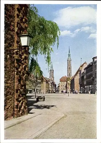 Ak Görlitz in der Lausitz, Obermarkt, Dreifaltigkeitskirche, Augustinerkloster, Mönch, Rathausturm