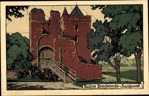 Steindruck Ak Santpoort Nordholland Niederlande, Ruine Brederode, Santpoort